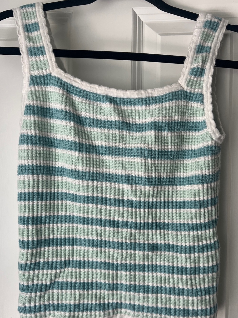 abercrombie kids White and Teal Striped Ribbed Tank